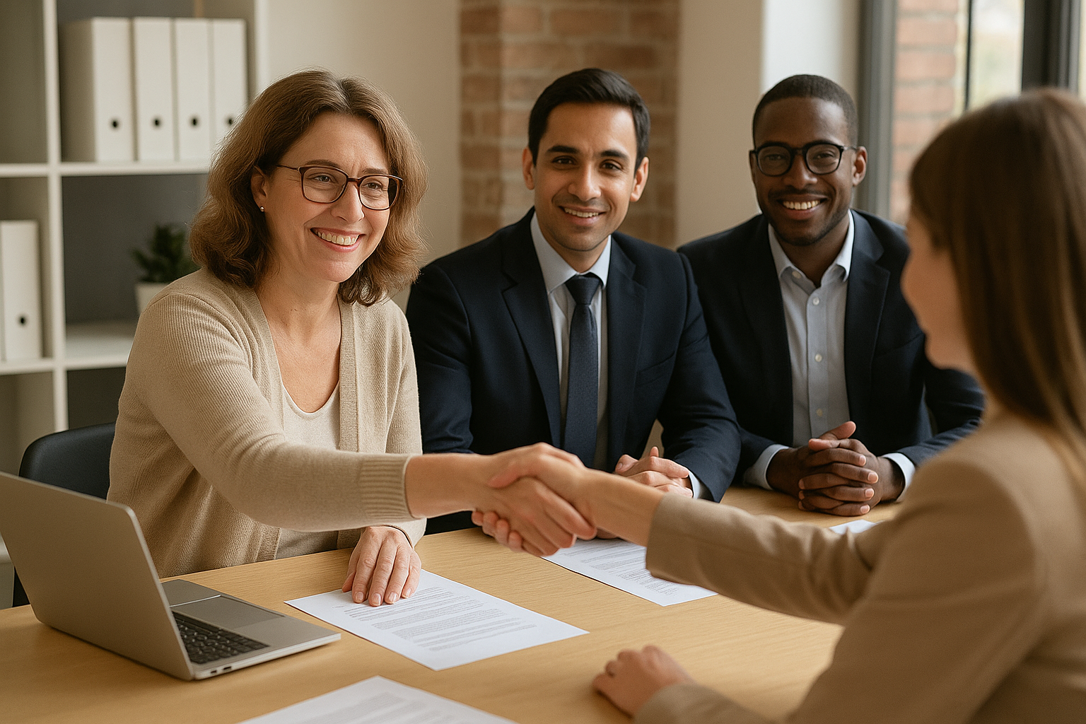 professional handshake in modern office